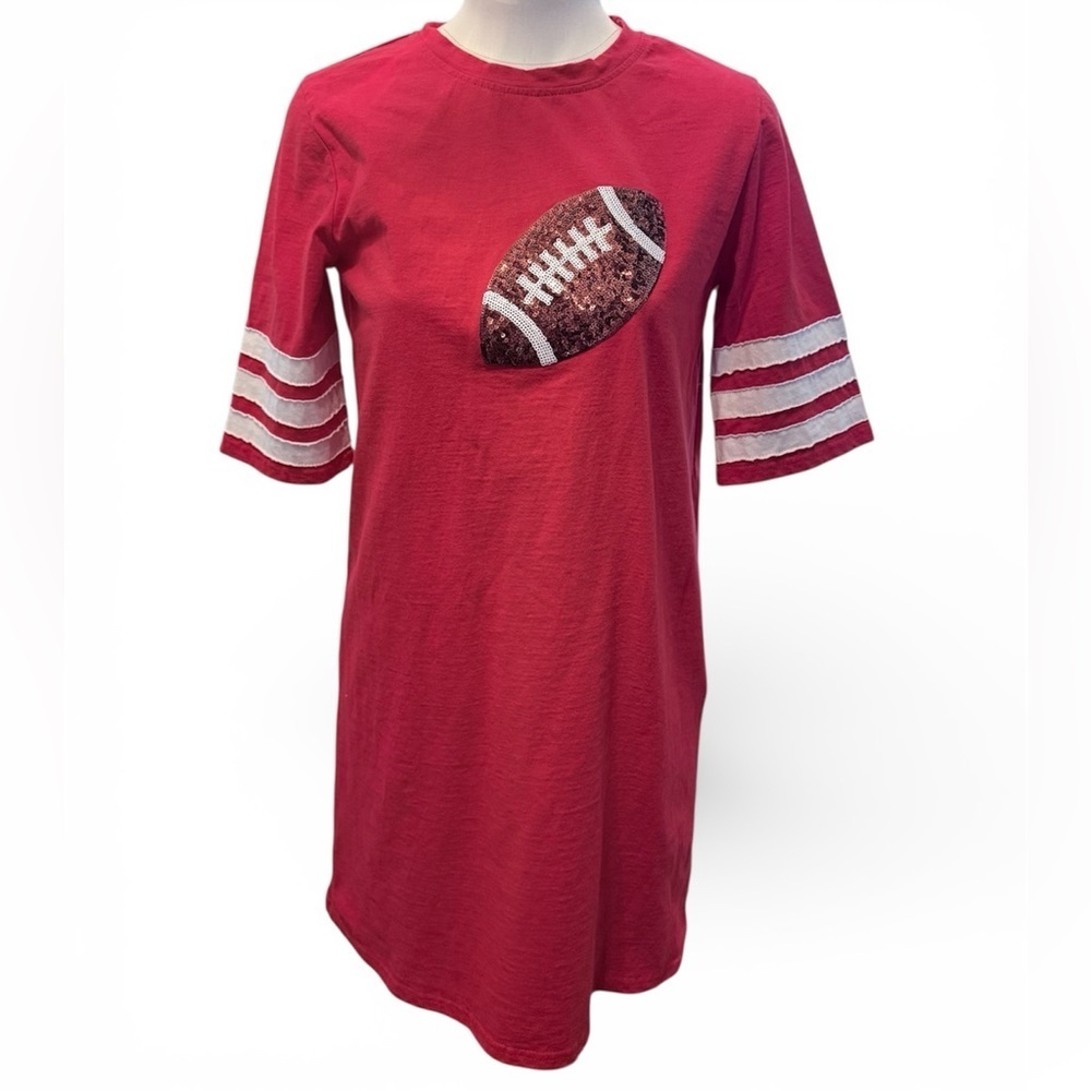 Crimson Game Day Football Tee Dress - Picture 1 of 5